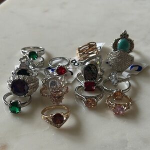 Costume gemstone Ring lot of 20 various sizes 6-10
